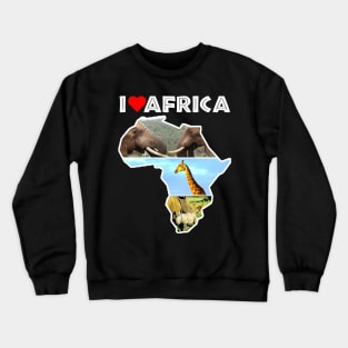 I Love Africa Wildlife Collage Map Crewneck Sweatshirt